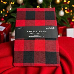 Robert Stanley Red & Black Buffalo Plaid Fabric Tablecloth 84x60 NEW